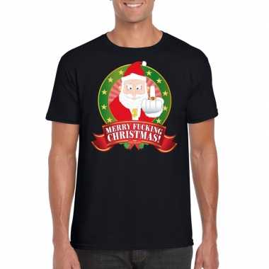 Foute kerstmis shirt zwart merry fucking christmas voor mannen t-shi