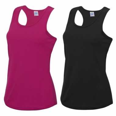 Voordeelset - fuchsia roze en zwart sport singlet voor dames in maat small(36) t-shirt