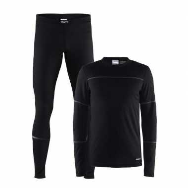 Zwart craft thermo hardloop lang ondergoed voor heren t-shirt