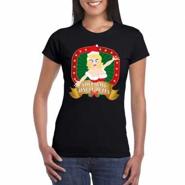 Zwartre kerst t-shirt voor dames touch my jingle bells