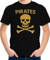 Gouden glitter carnavalskleding piraten shirt zwart kids