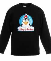 Kersttrui merry christmas pinguin kerstbal zwart kinderen shirt