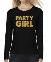 Party girl goud glitter t shirt long sleeve zwart voor dames