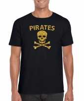 Piraten shirt foute party verkleed kostuum outfit goud glitter zwart heren