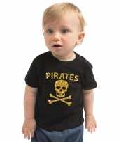 Piraten verkleedkleding shirt goud glitter zwart voor babys