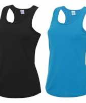 Voordeelset blauw en zwart sport singlet voor dames in maat x large 42 shirt