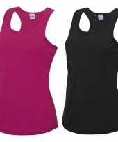Voordeelset fuchsia roze en zwart sport singlet voor dames in maat x large 42 shirt