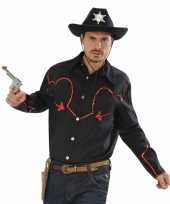 Zwart cowboy overhemd met rode afwerking shirt