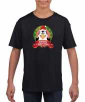 Zwarte kerst t shirt voor kinderen met pinguin