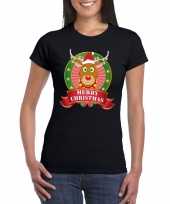 Zwarte rudolf kerst t-shirt voor dames merry christmas